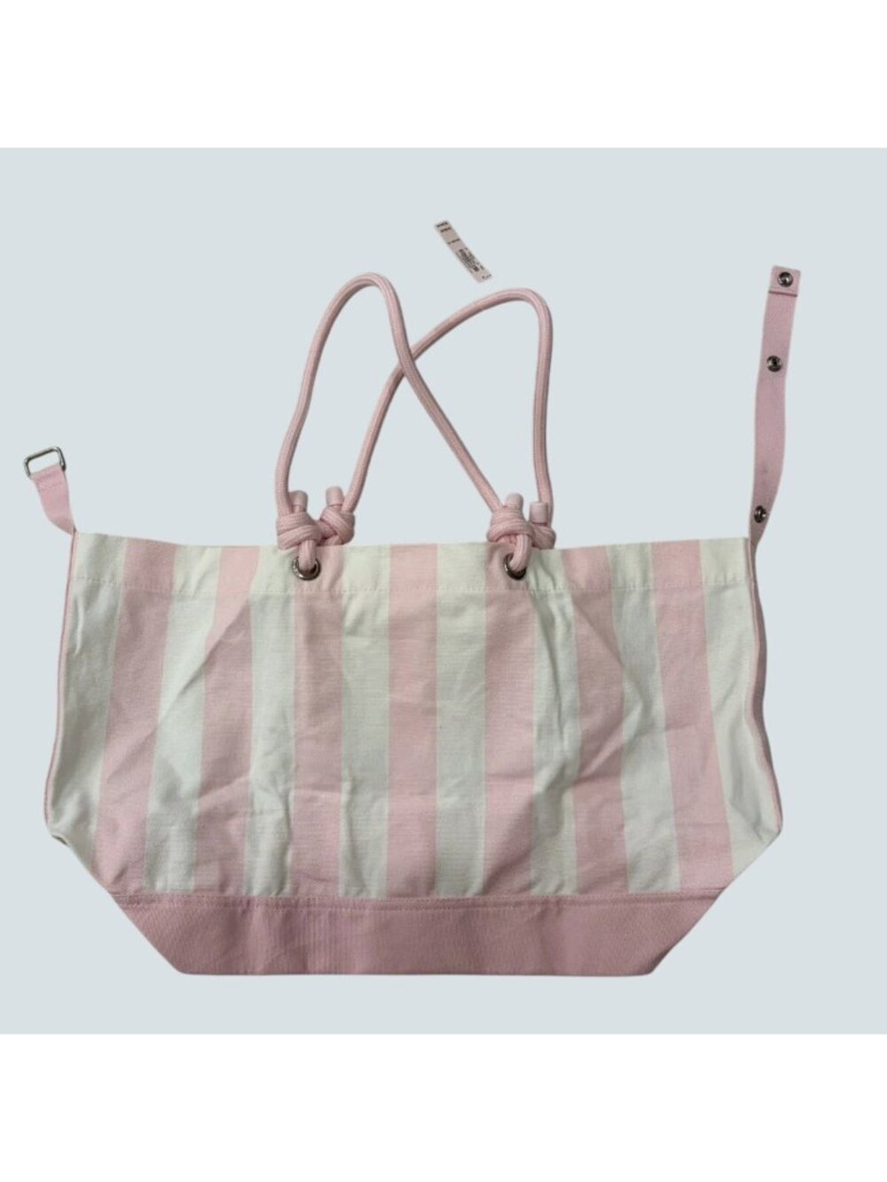 Victorias Secret Pink & White Striped Canvas Tote Bag With Rope Handles - Picture 4 of 6